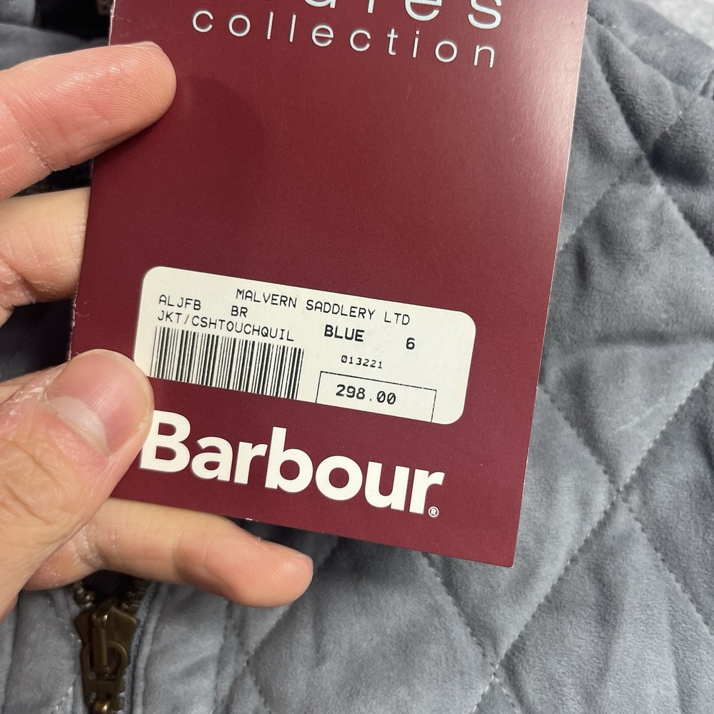 Barbour Malvern Saddlery LTD Quilted Jacket Womens Size 6 Light Blue NWT - Picture 3 of 9